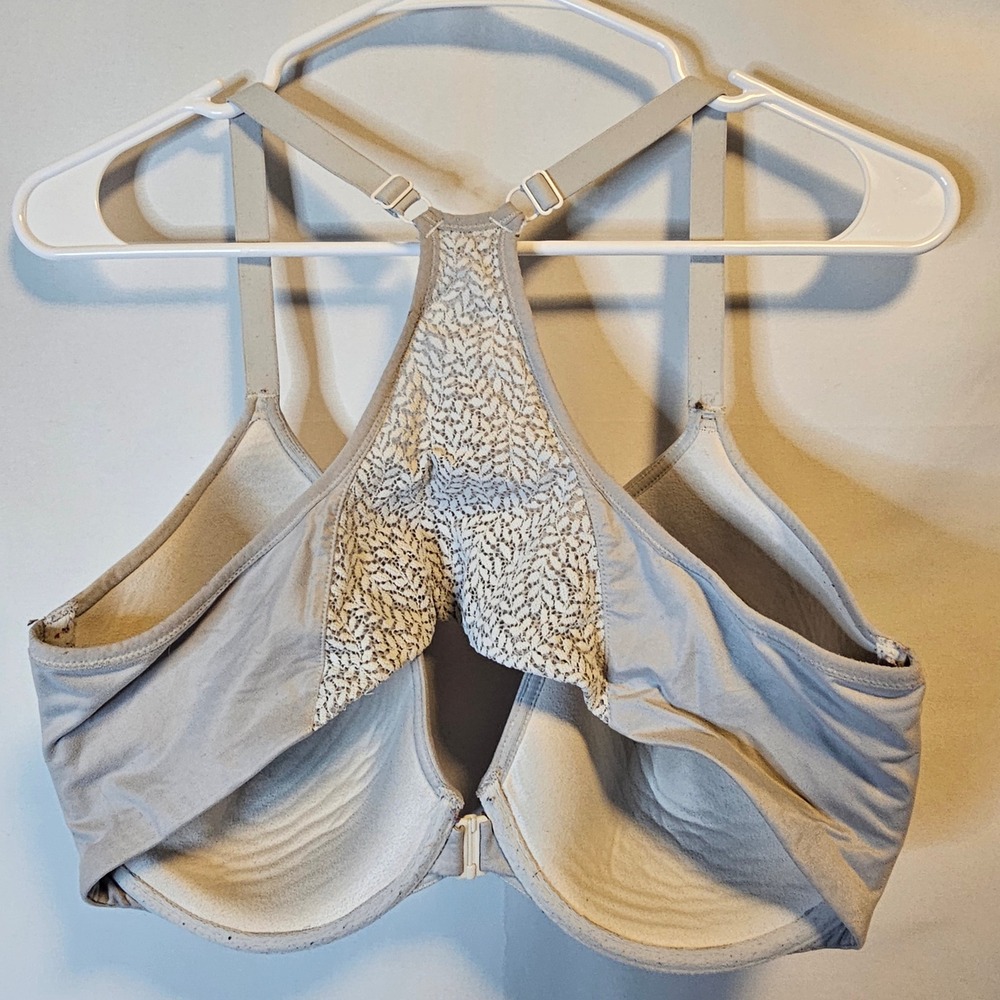 Victoria's Secret Perfect Coverage Bra 40DD Gray Lace Racerback Front Closure - Picture 4 of 6